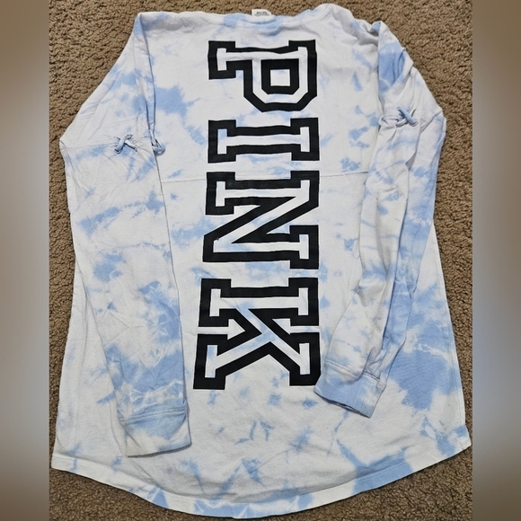 PINK Victoria's Secret Oversized Long Sleeved Tie Dye Spellout Long Sleeve Tee - Picture 1 of 5